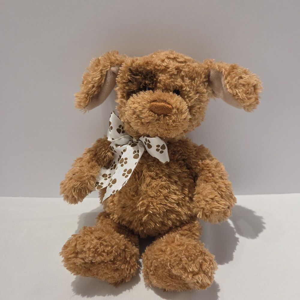Gund Puppy Dog Plush 13039 Plush Gus Kirby Brown Patch Spot Bow 10"